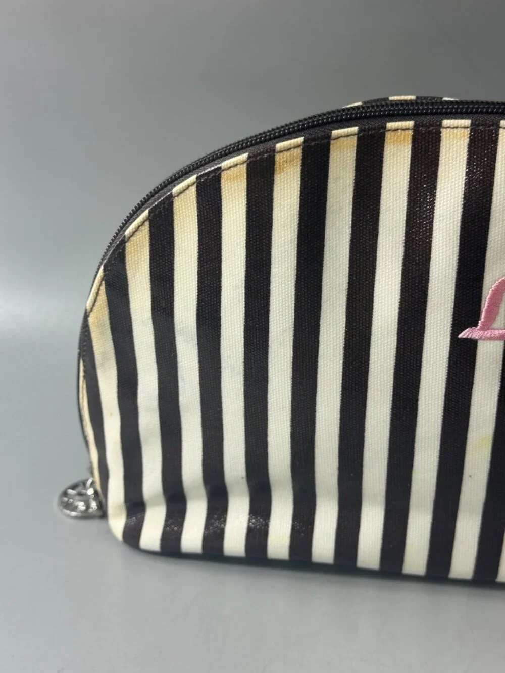Henri Bendel Iconic Brown/White Stripe Makeup Case
